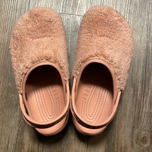Blush Fuzzy Crocs